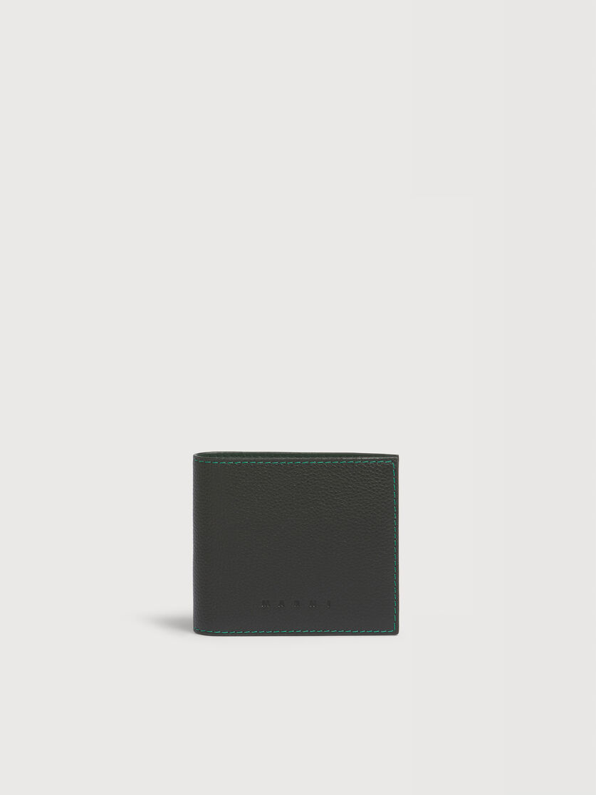 Black leather bifold wallet with contrast stitching, Image 1
