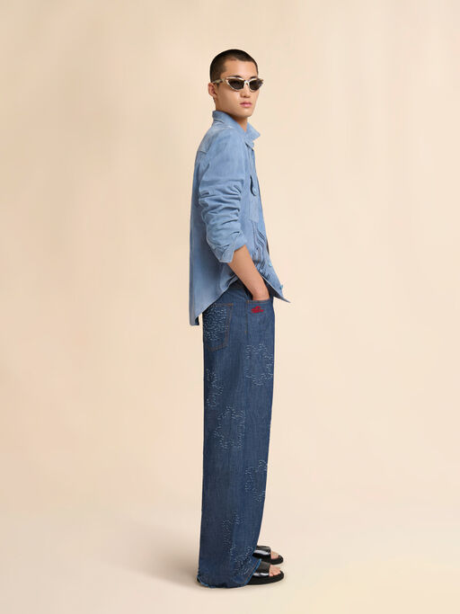Blue suede shirt with cut-out detailing - Shirts