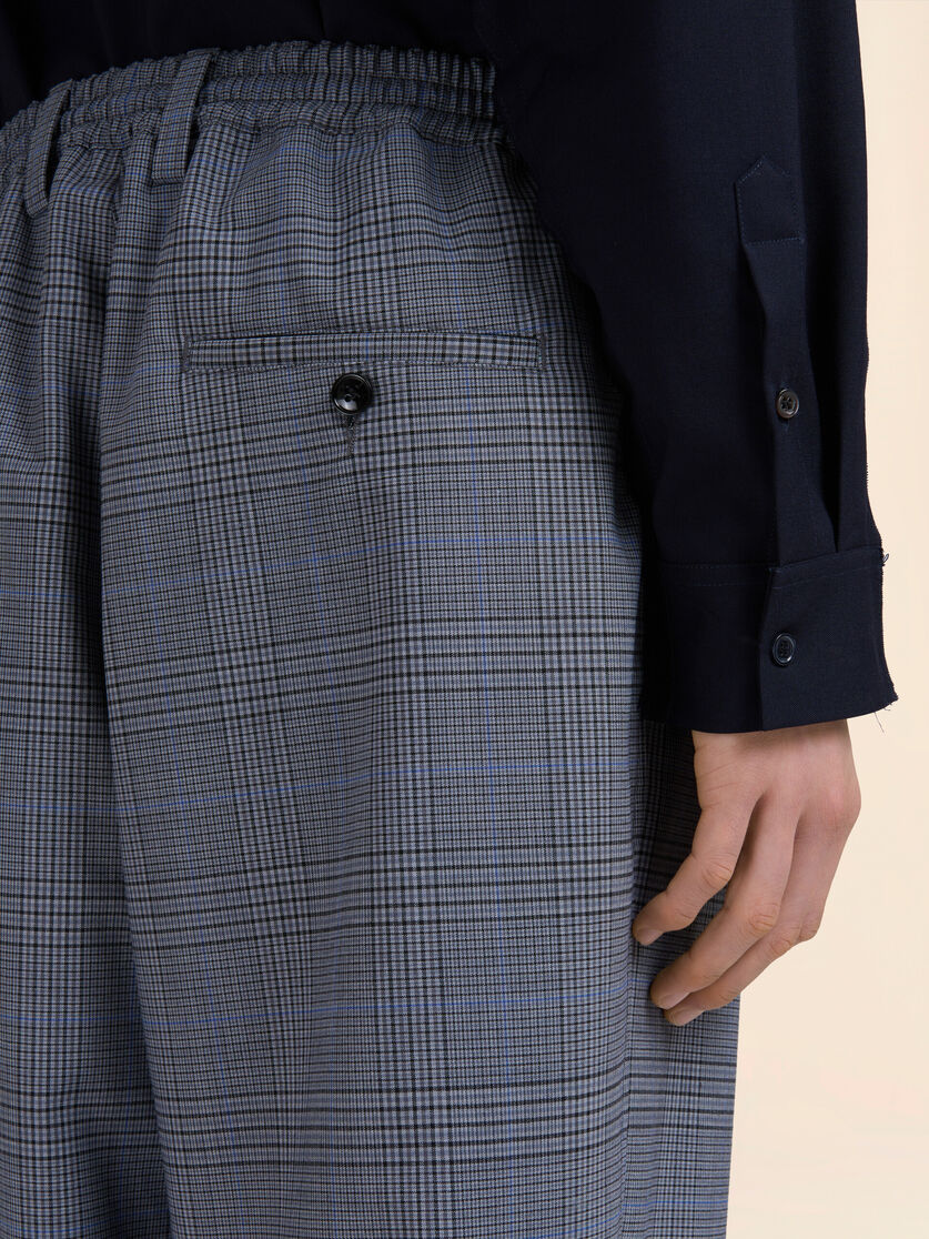Blue checked wool trousers with drawstring waist - Pants - Image 4