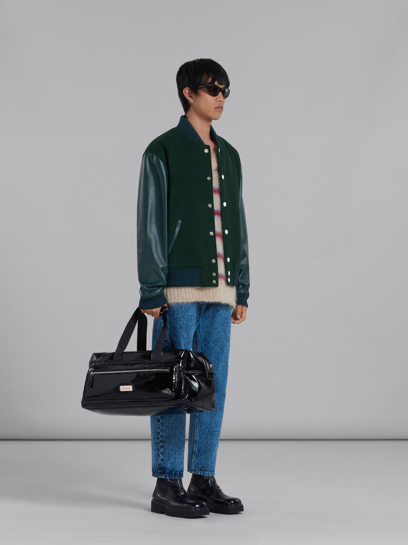 Green wool felt bomber with leather sleeves - Jackets - Image 6
