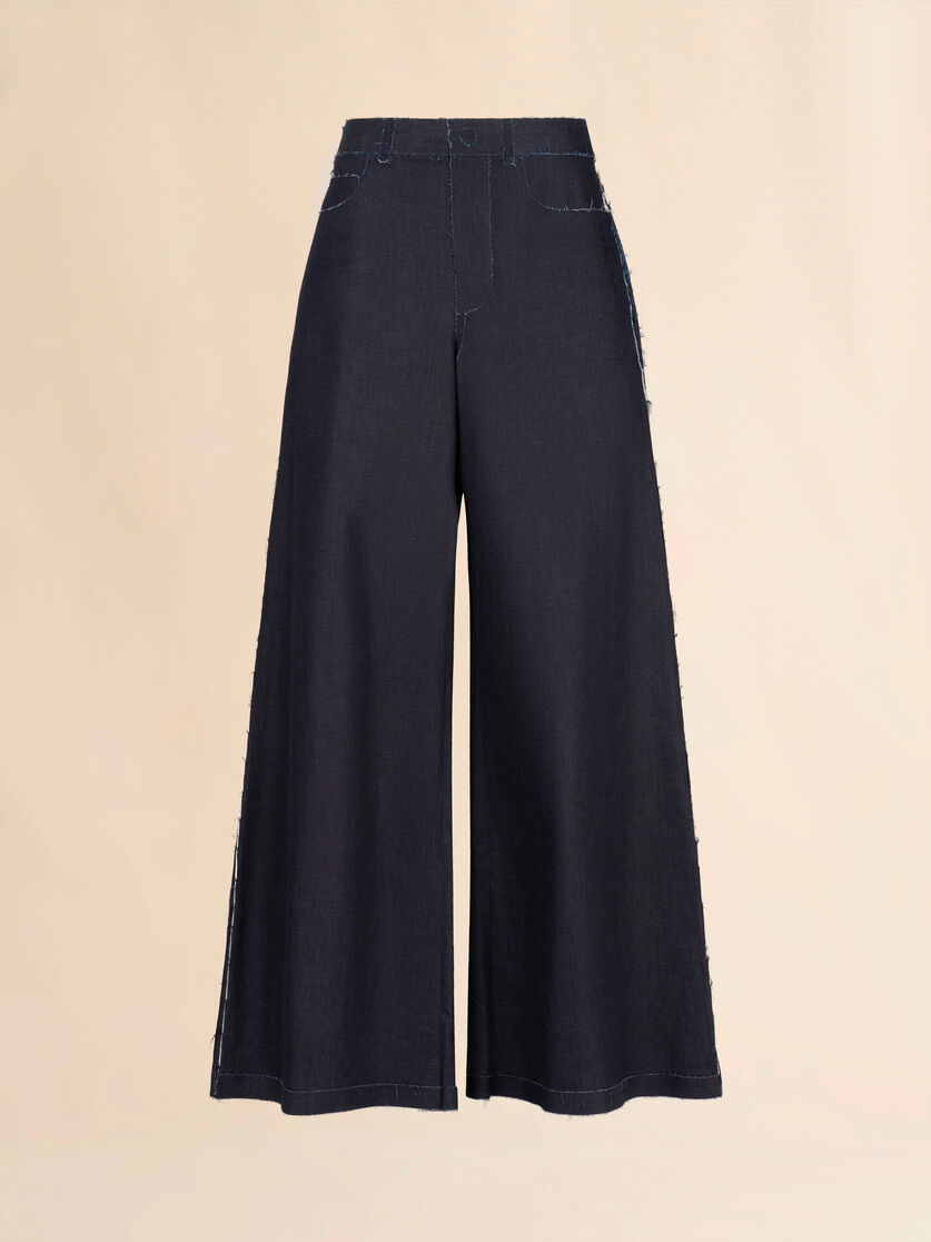 Deep blue stretch denim trompe l'oeil trousers - Pants - Image 1