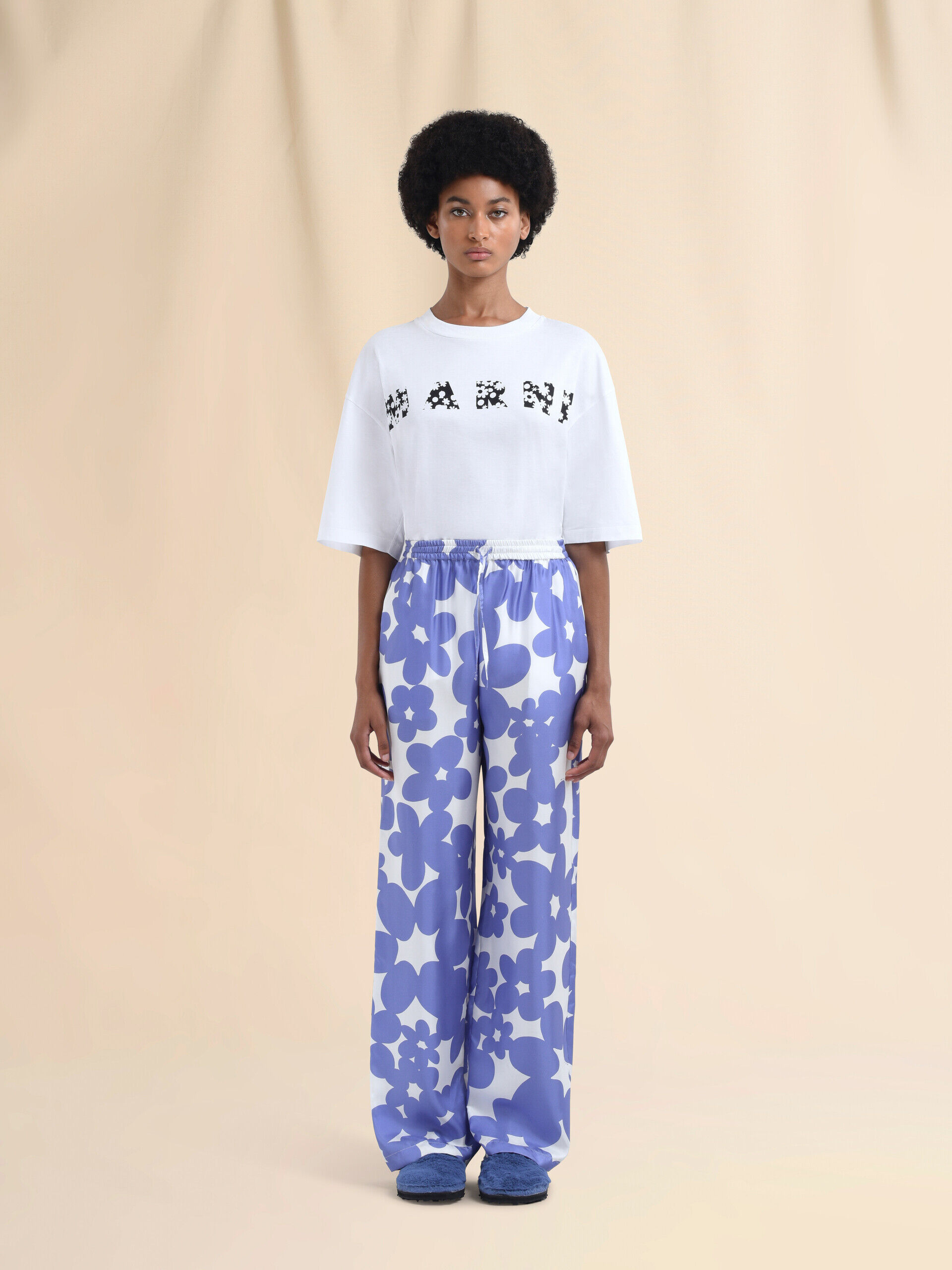 MARNI マルニ ライトブルー Dillies プリント パジャマ パンツ ディープブルー トロピカルウール製 ストレートレッグジーンズ