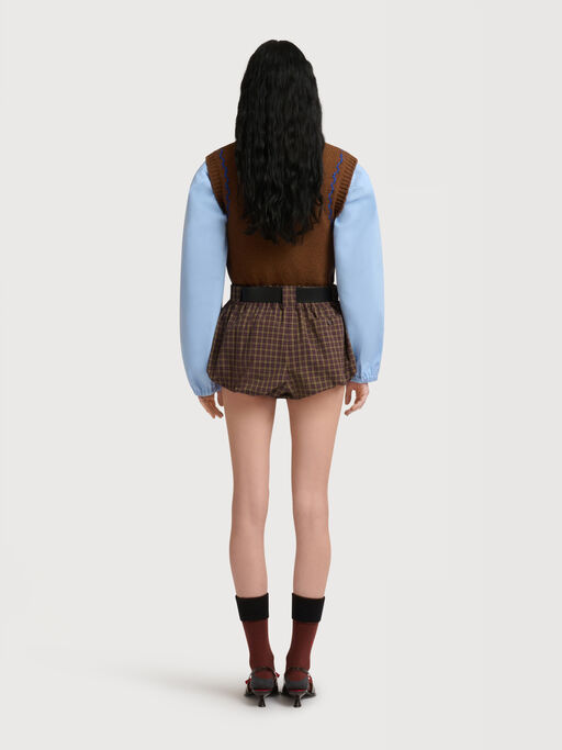 Purple poplin bloomers with checked pattern - Pants