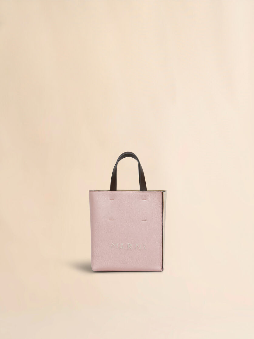 Museo Soft Mini Bag in ivory and brown leather with Marni Mending - Shopping Bags - Image 1