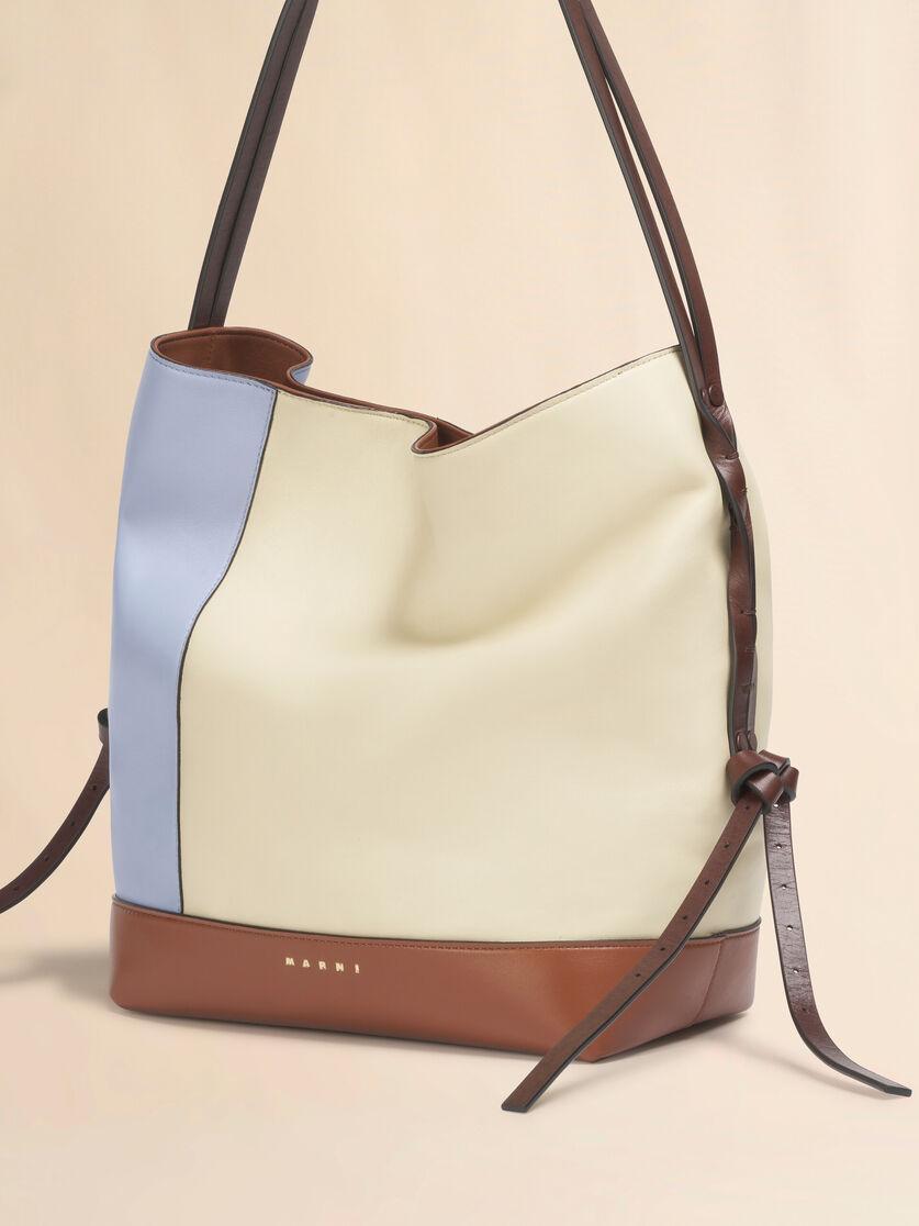 Blue cream and brown leather Pod 2.0 small hobo bag, Image 5