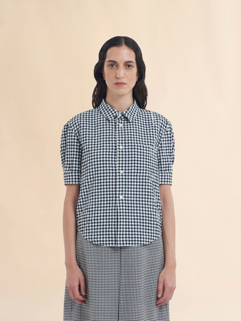 White and light blue seersucker checked shirt - Shirts - Image 2