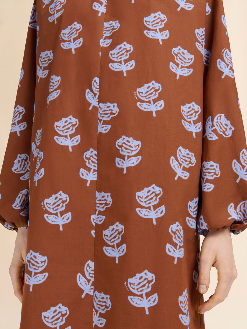 Brown poplin midi dress with Sprayed Roses print - Dresses - Image 5