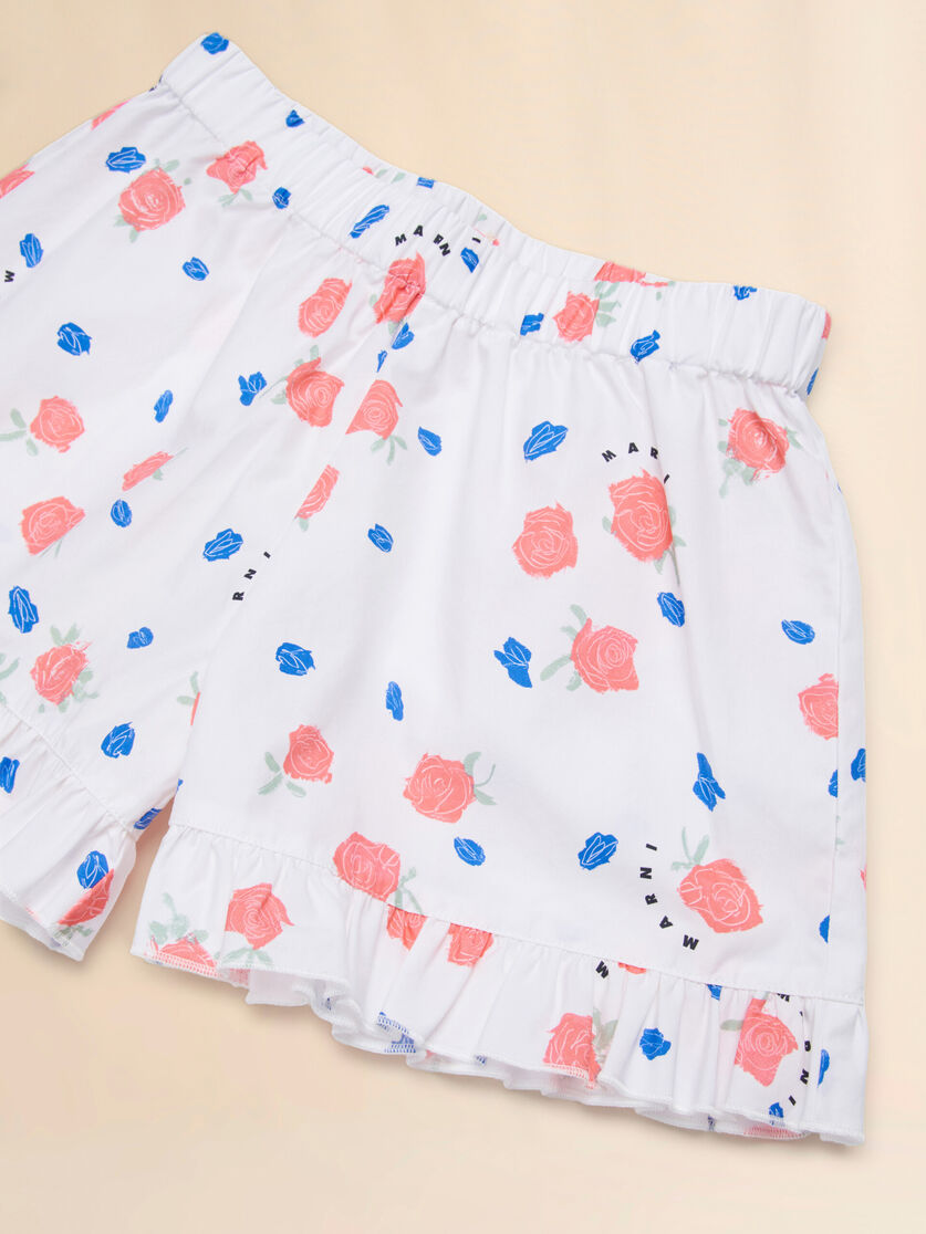 Short in cotone bianco con stampa Tea Time, Image 3
