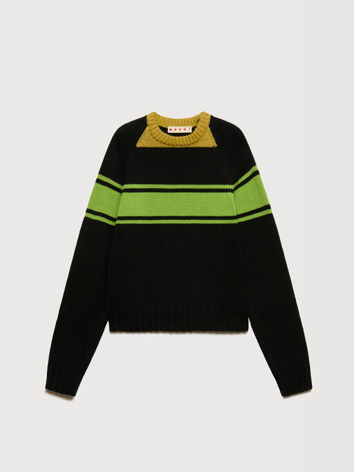 Black cotton jumper with contrast neck - Pullovers