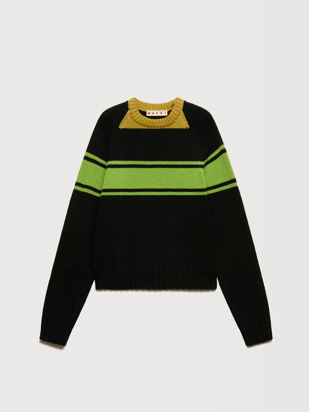 Maglione in cotone nero con dettagli color block - Pullover