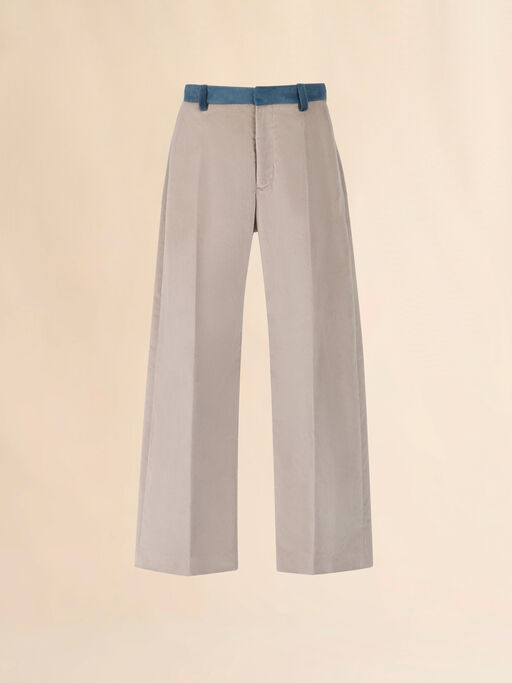 Beige velvet trousers with contrast waistband - Pants