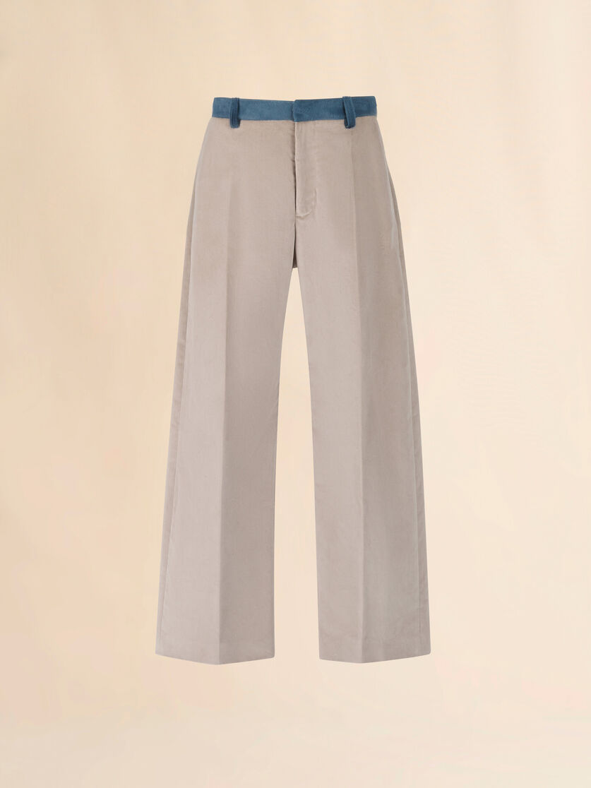 Beige velvet trousers with contrast waistband, Image 1