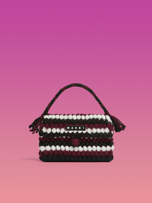 ブラック ストライプ クロシェ Marni Market Bread ハンドバッグ - ショッピングバッグ