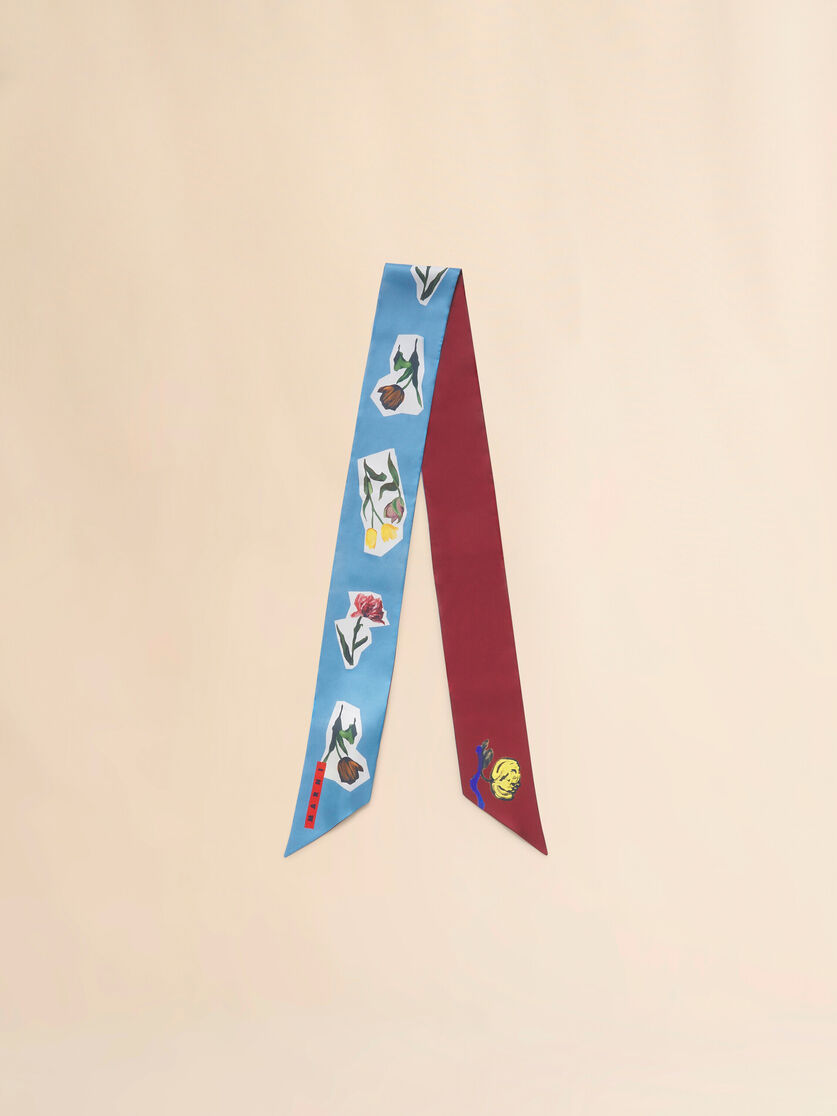 Blue silk scarf with flower collage - Other accessories - Image 1