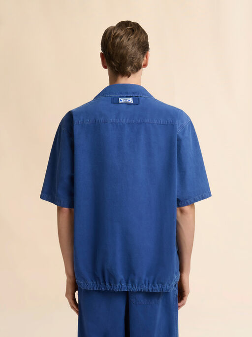 Blue cotton shirt with drawstring hem - Shirts