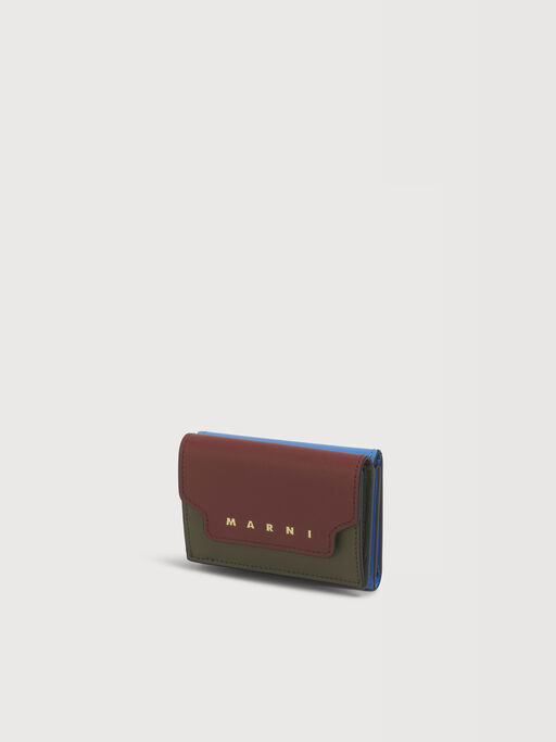 ブラウン ディープグリーン ブルー サフィアーノレザー製三つ折りウォレット - 財布