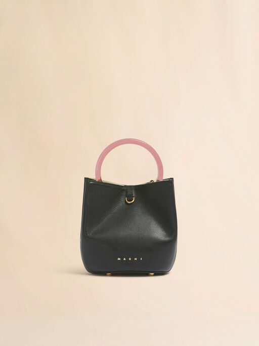 Black leather Pannier bucket bag - Shoulder Bags