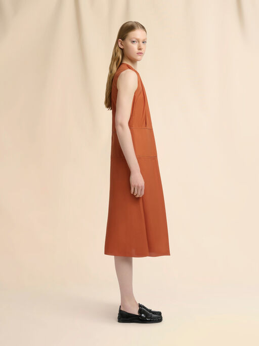 オレンジ ティアードスカート付きポプリンドレス - ドレス