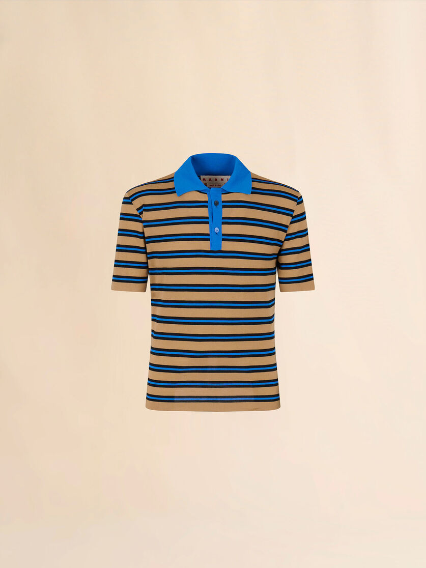 Brown and blue striped wool polo shirt - Shirts - Image 1