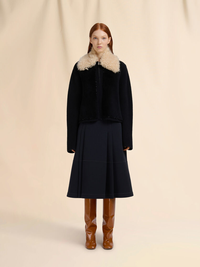 Black wool cardigan with shearling patches - Jackets - Image 2
