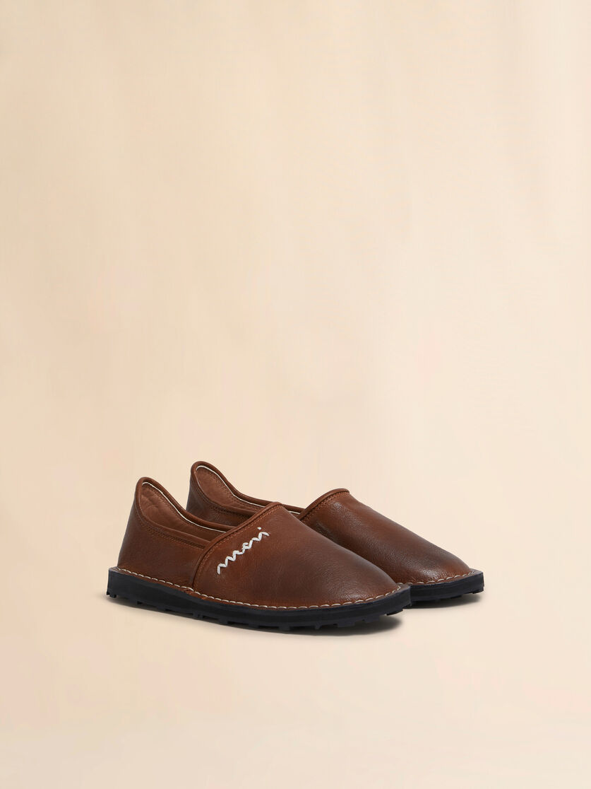 Mocasín slip-on de piel azul con bordado Marni Symbol - Mocassins - Image 2