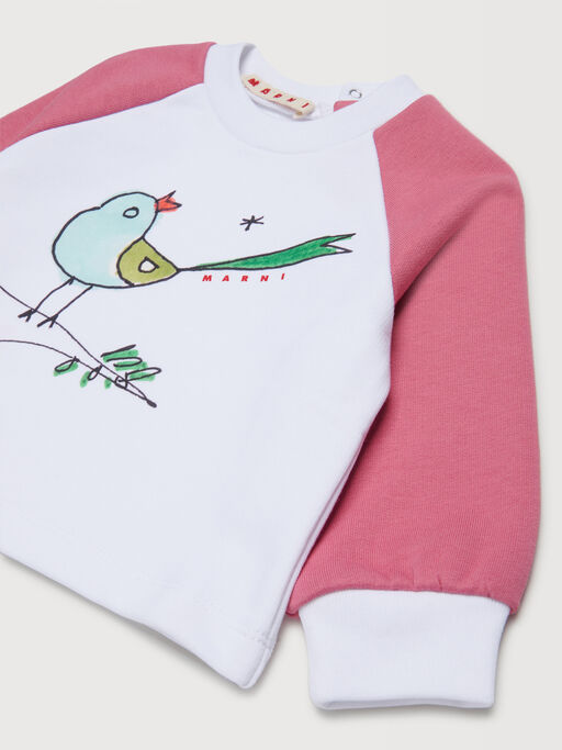 White and cotton cotton sweatshirt with bird print - Sweaters