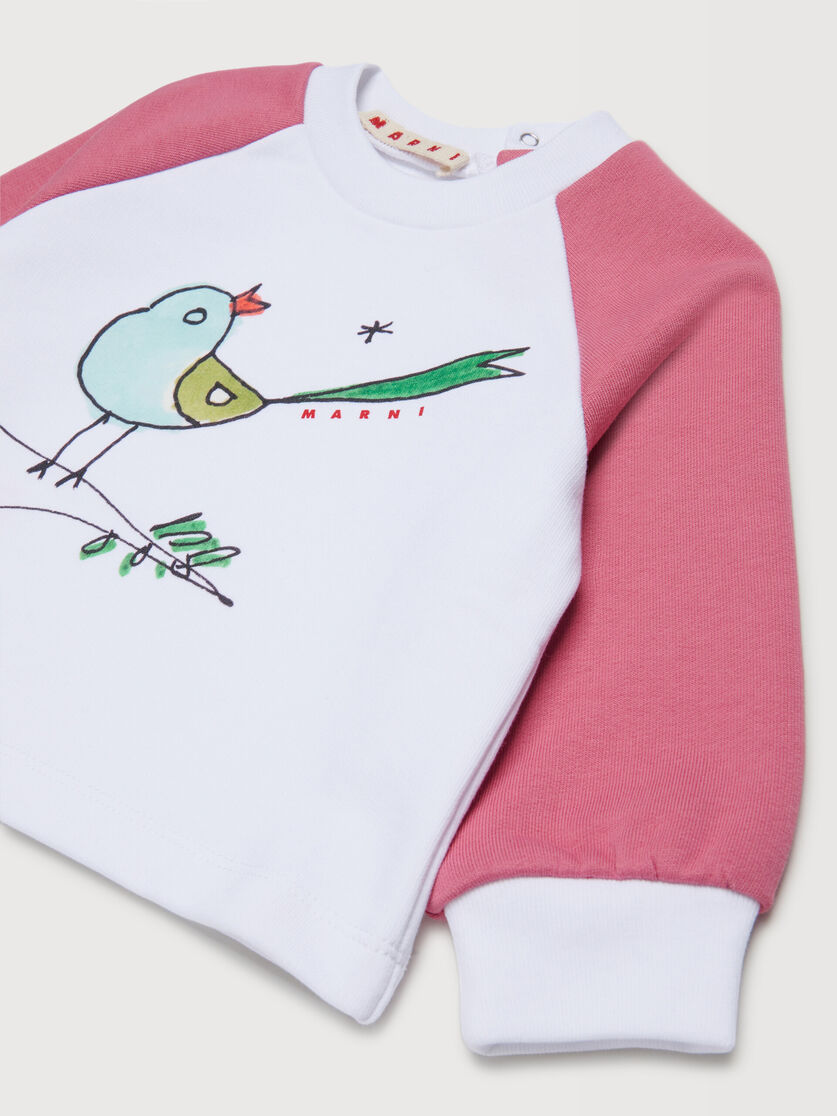 White and cotton cotton sweatshirt with bird print, Image 3
