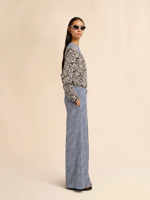 Blue crêpe de chine trousers with Criss Cross print - Pants