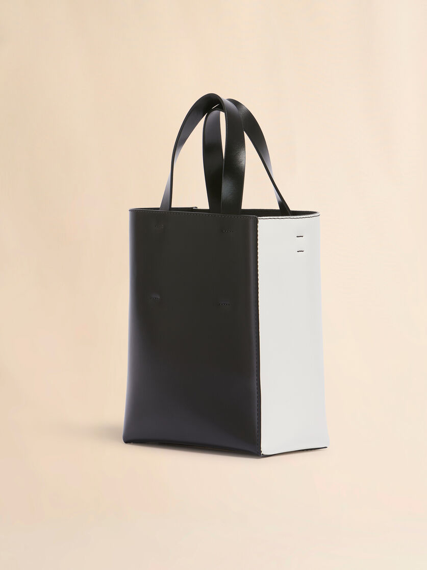 White and black leather Museo mini bag with Dante print - Shopping Bags - Image 2