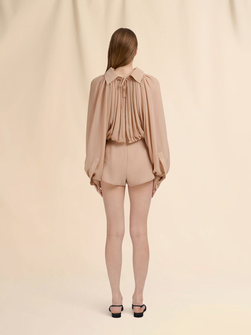 Beige creponne playsuit with gathering - Overalls - Image 3