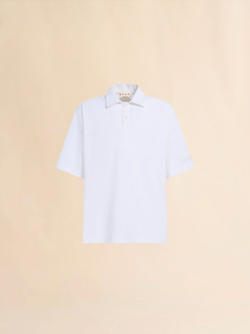 White organic cotton oversized polo shirt with Marni patches - Shirts