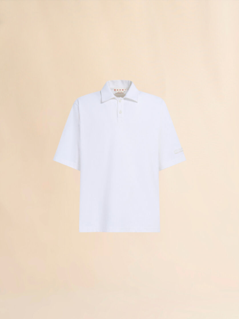 Blue organic cotton oversized polo shirt with Marni patches - Shirts - Image 1