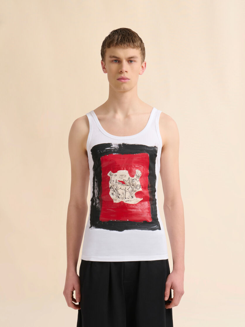 White cotton tank top with fawn print - Shirts - Image 2