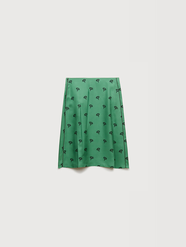 Green silk twill midi skirt with floral print - Skirts