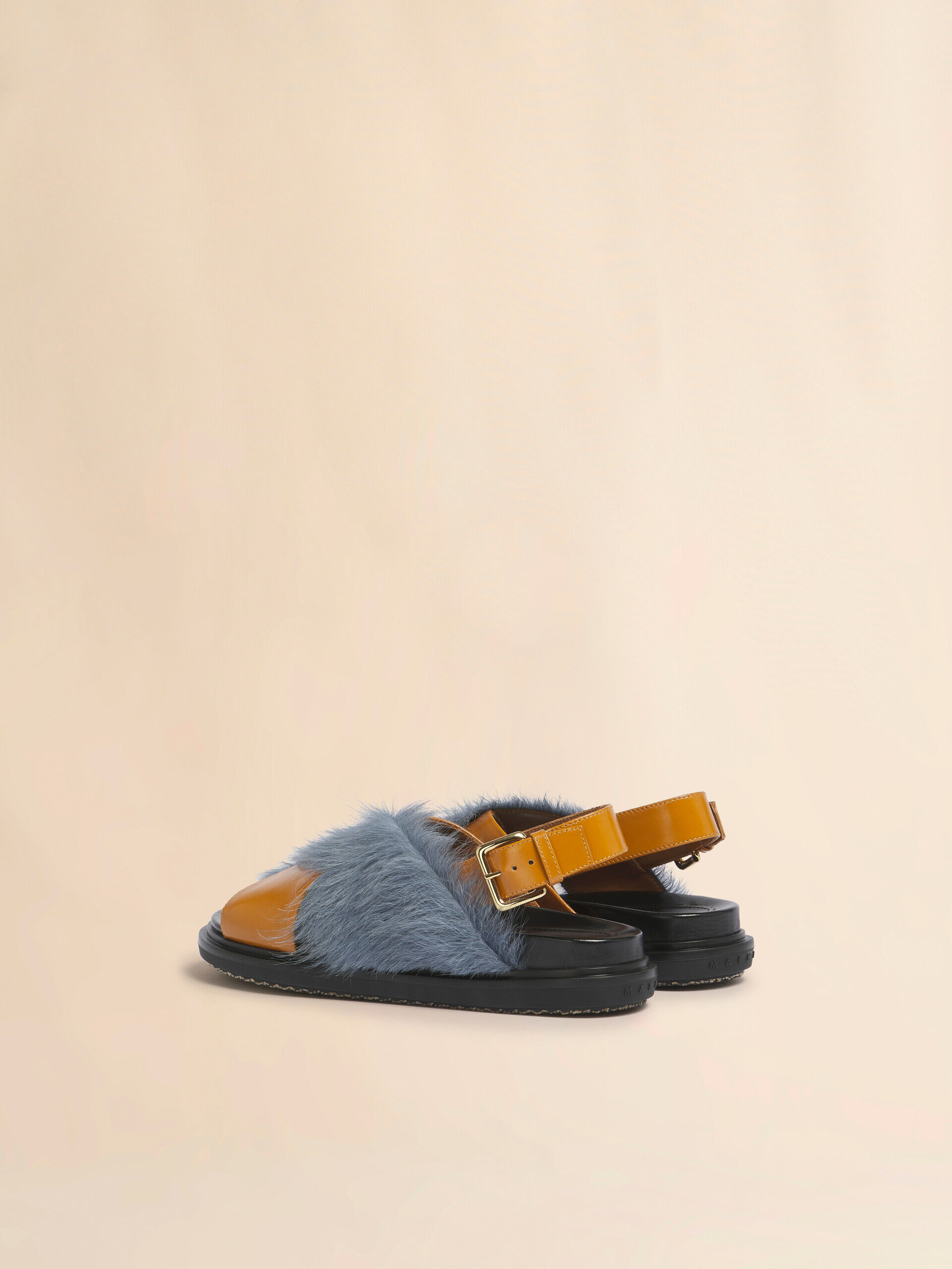 Tan and blue long-hair and leather Fussbett | Marni