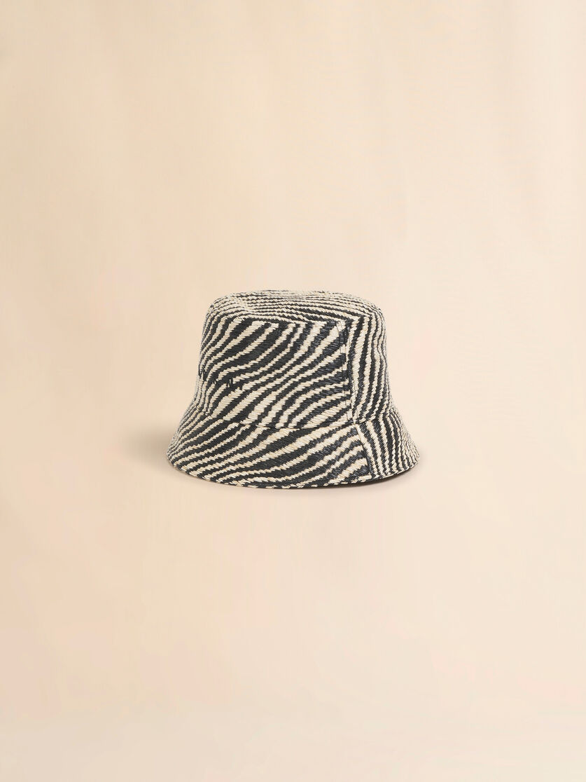 Black raffia-effect bucket hat with wavy pattern, Image 1