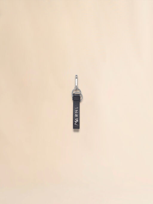 ブラック レザー製キーリング、マルニシンボル刺繍入り - キーホルダー