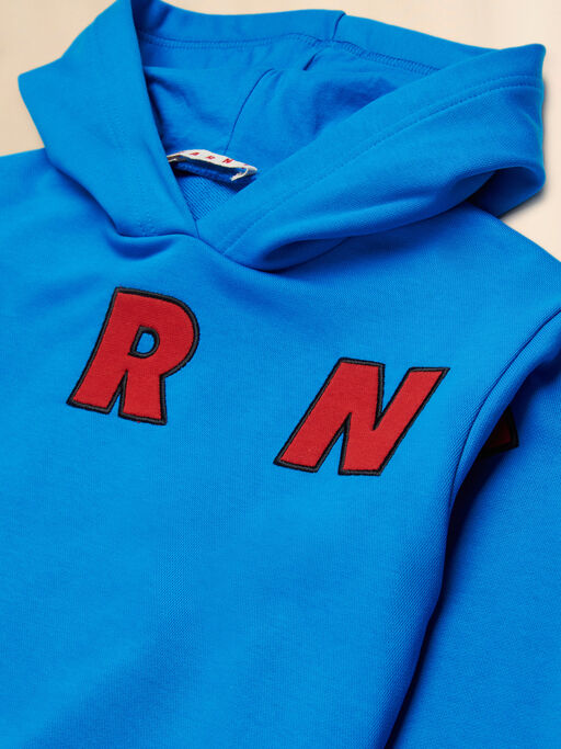 Felpa con cappuccio in cotone blu con patch Marni - Maglieria