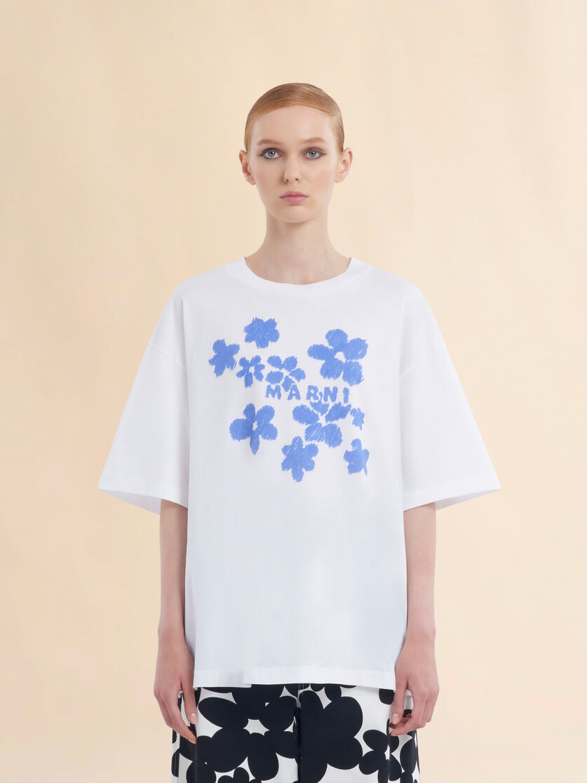 White cotton T-shirt with Daisy Garden print - T-shirts - Image 2