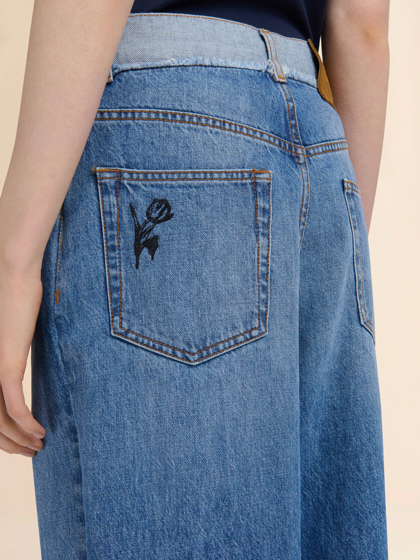 Blue denim embroidered jeans - Pants - Image 4