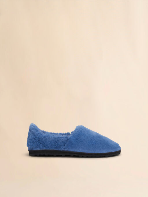 Blaue Slip-on-Mokassins in Pelzoptik - Schnürschuhe