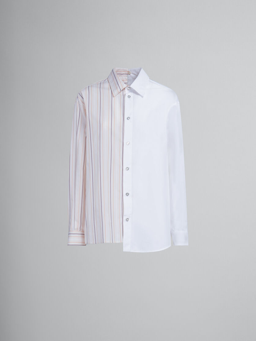 White and striped organic cotton patchwork shirt - Shirts - Image 1