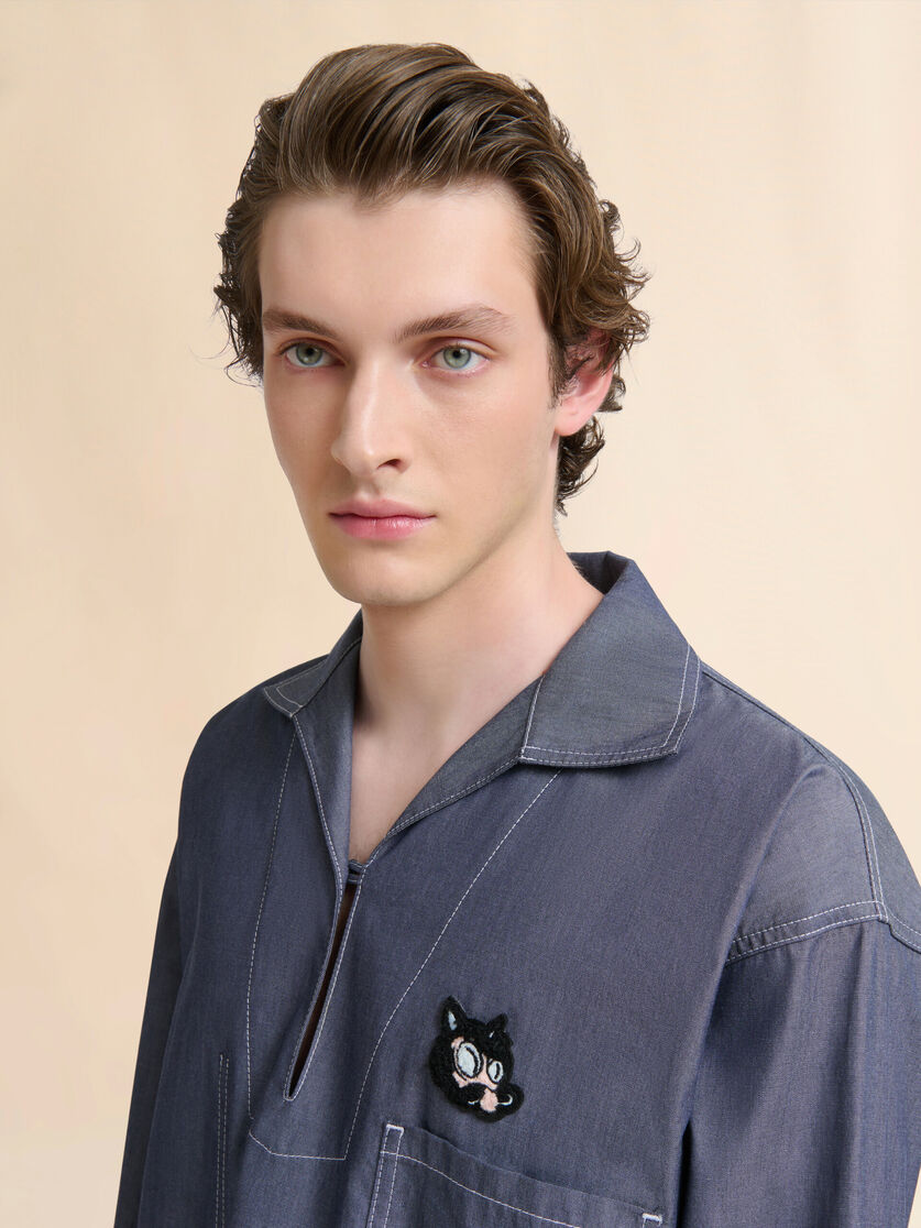 Blue chambray sailor top with polo collar - Shirts - Image 4
