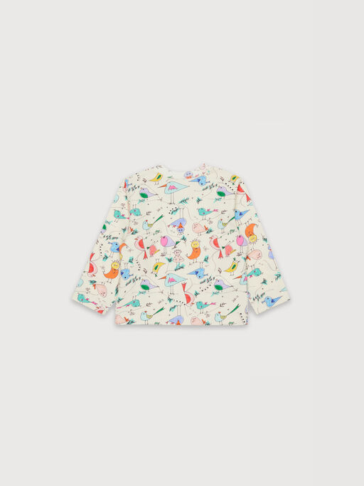 Off-white long-sleeved cotton T-shirt with bird print - T-shirts