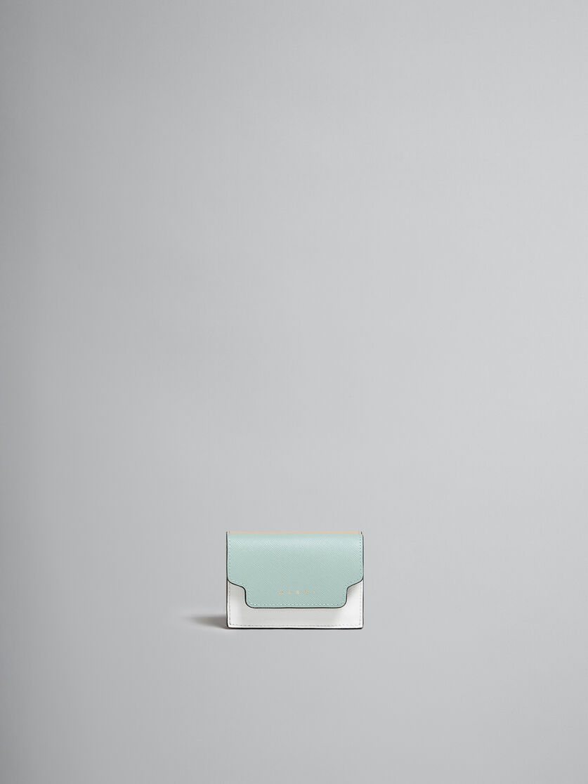 Portafoglio tri-fold in pelle saffiano verde, bianca e marrone - Portafogli - Image 1