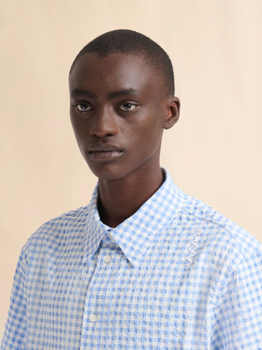Light blue and white seersucker checked shirt - Shirts - Image 4