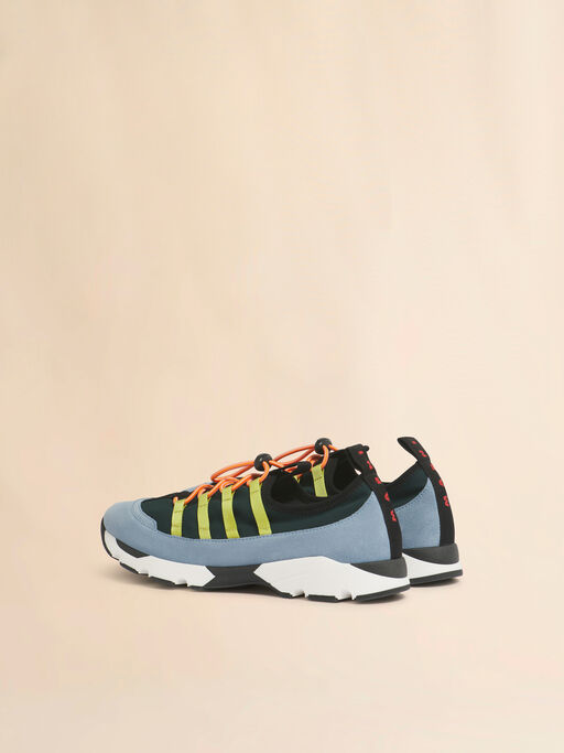 Green and light blue lycra lace-up Running Sneaker - Sneakers