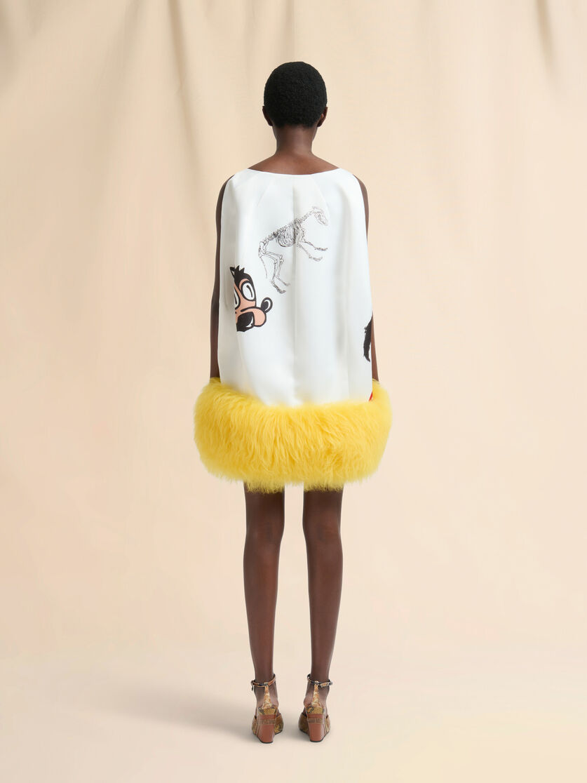 White satin mini dress with fur hem - Dresses - Image 3