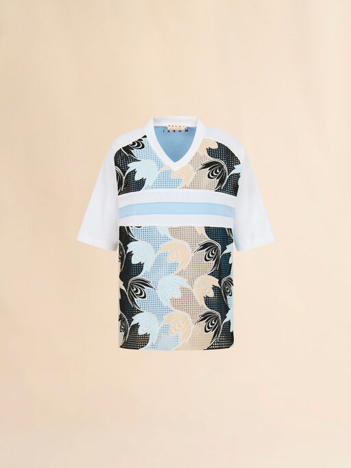 White cotton T-shirt with broderie anglaise front - T-shirts