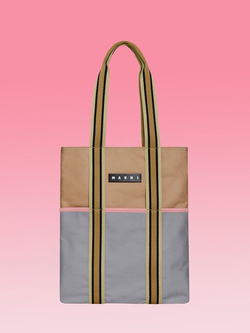 ナチュラルグレー MARNI MARKET Canvas Tote - ショッピングバッグ